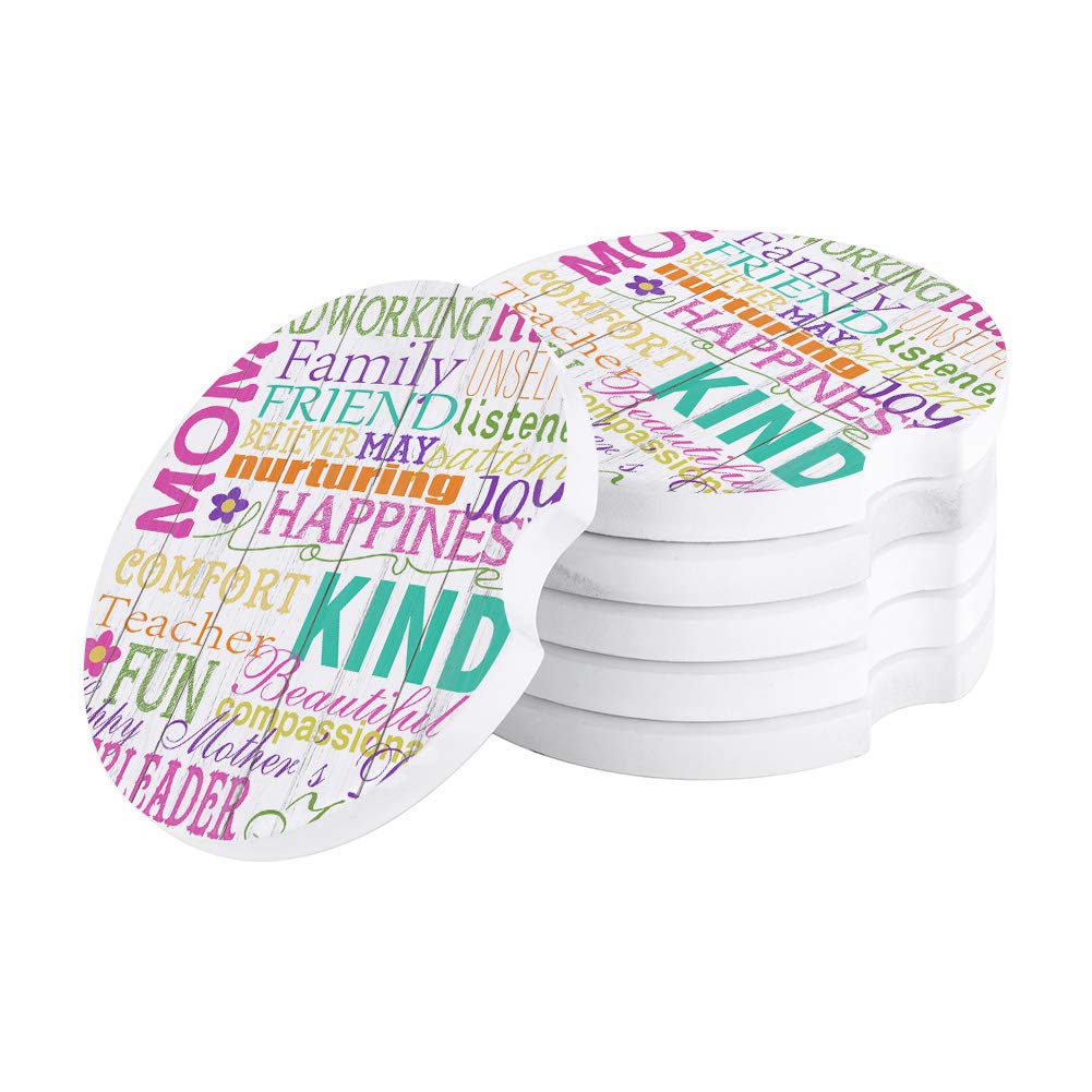 Sottobicchieri per auto per festa della mamma, con citazioni positive colorate, assorbenti in ceramica e pietra, set di 4 sottobicchieri auto con una tacca per la rimozione di accessori auto