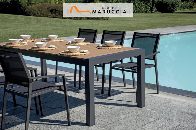 Gruppo Maruccia - Tavolo da Giardino in Alluminio e Legno Resinato - Allungabile da 160 a 210 cm - Resistente agli Agenti Atmosferici - Arredamento Ville, Resort, Casa (Antracite)