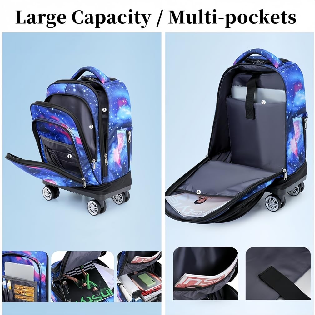 Mochilas Escolares con Ruedas Bolsas Escolares Trolley Mochilas Niños Niñas para Viajes y Escuela, Geométrico