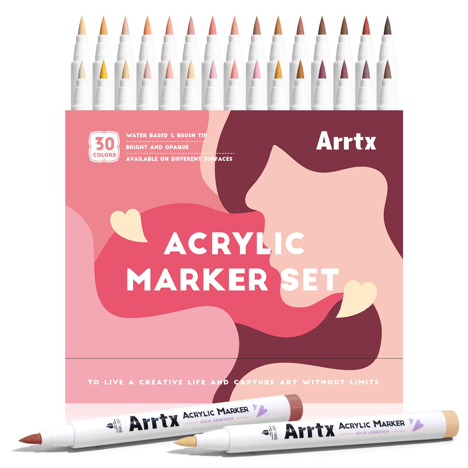 Arrtx30 Skin-Tone Color Acrylic Markers, Sketch Art Marker Chisel, Markers Paint Pens for Artists Adults for Colouring, Drawing, Illustration, Cartoon Hair, Face Shading,Painting, Canvas
