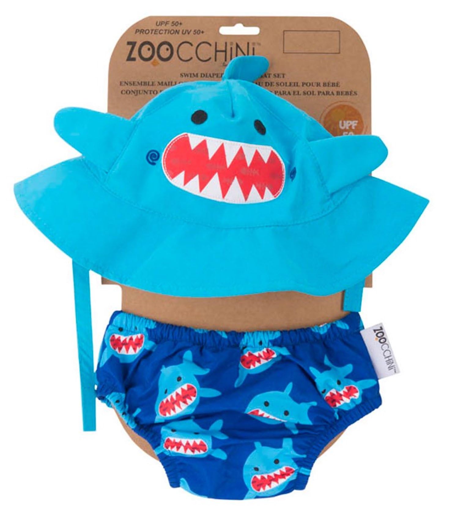 Zoocchini - Set Baby Costumino Contenitivo e Cappellino, Multicolore (Squalo), L (12-24 mesi)