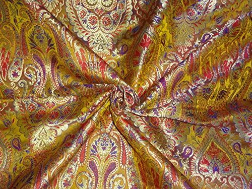 Soie brocade jaune curcuma tissu d'ameublement et couture au mètre