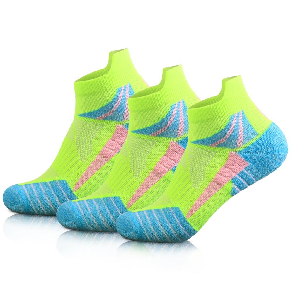 VFAMAN Running Socks for Women, Anti-Blister & Sweat-Wicking, Trainer, Light Weight, Athletic,Size UK 4-7 (3 Pairs,Green, UK4-7)