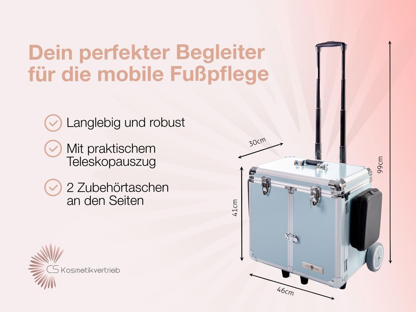 PodoMobile MIDI Fußpflegekoffer mit Trolley und 2 Steckdosen - Blau