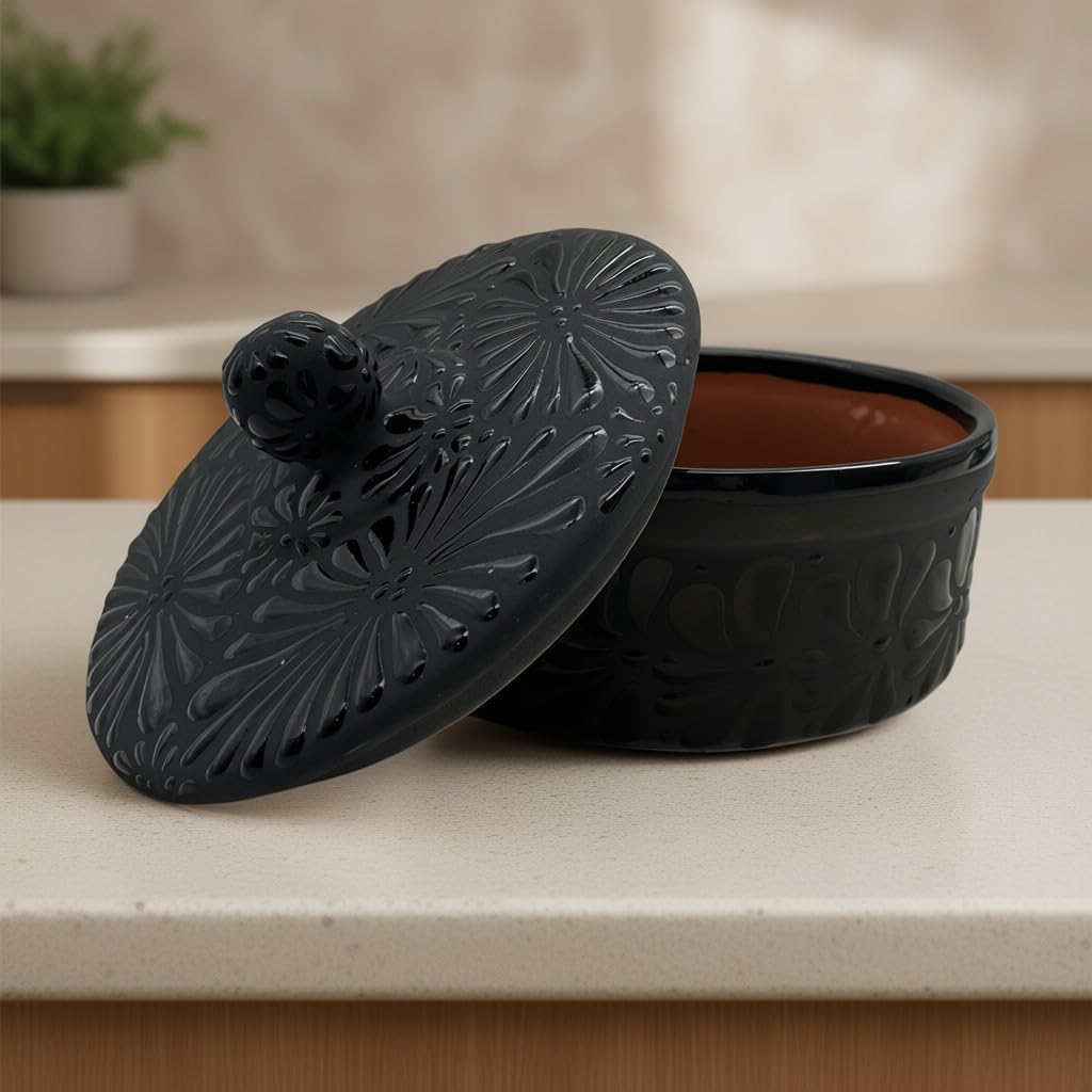 Black Talavera Tortilla Keeper | Ceramic Mexican Warmer