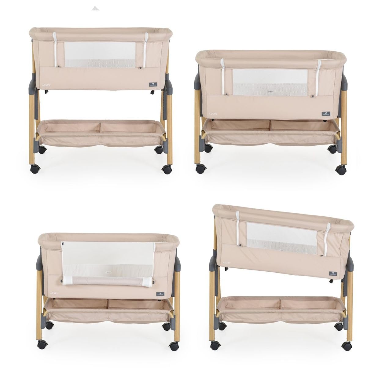 Canguro lettino, culla Adoro, regolabile, materasso, zanzariera, ruote, colorazione:beige