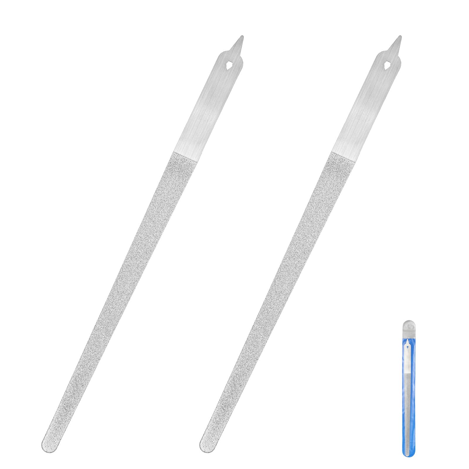 Sibba 2 Pcs Diamond Deb Nail File, 6 inch Stainless Steel Metal Nail File with Sharp Pointed Tip, Metal Nails Files Buffers Double Sided Manicure Pedicure Toenails Tools for Salon Home