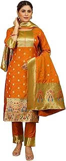 CLOTHING Women's Pure Silk Paithani Suit | Full Sleeves Zari Work | Unstitched Kurta set With Dupatta-image-1