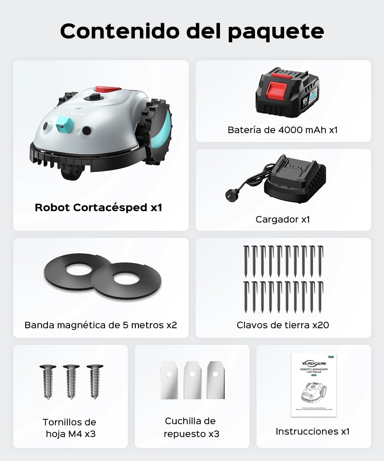 YARDCARE V100 Robot Cortacésped sin Cable Perimetral, hasta 150 m² | Navegación por visión, Instalación sencilla, No requiere RTK, Detección de 150 Obstáculos, Apto para jardines pequeños