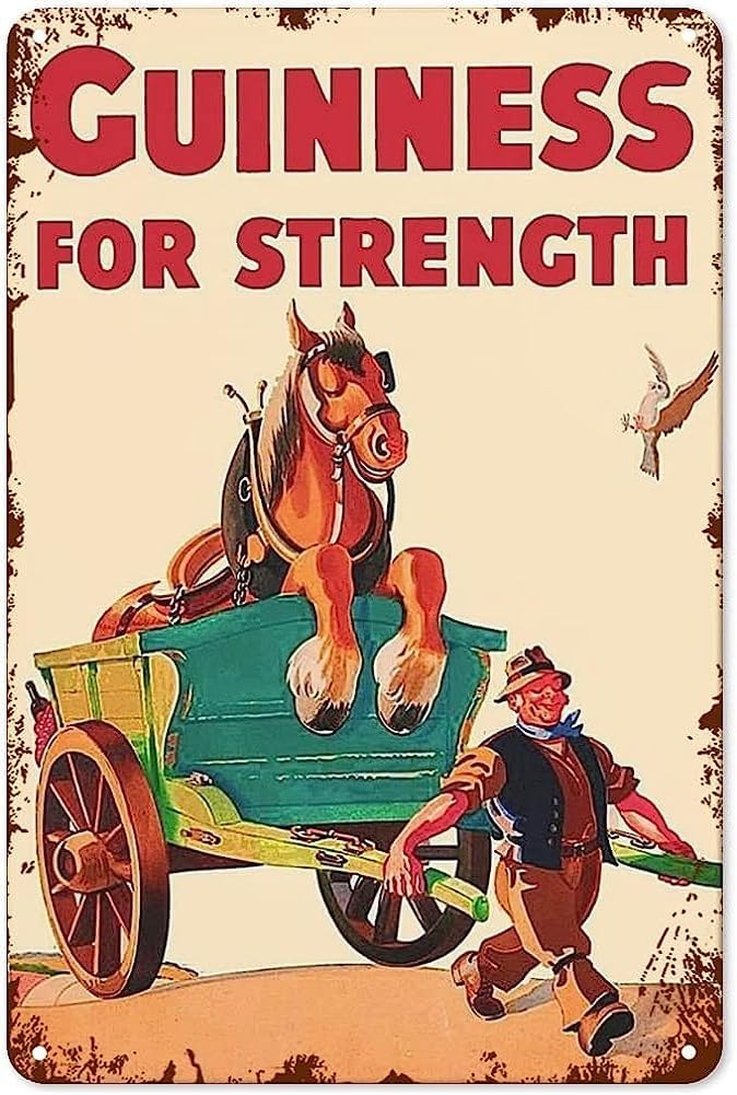 Metal Sign Guinness Beer Horse Cart Ireland Great Britain Retro Signs for Kitchen Home Office Bar Cafe Decor 8x12 Inch