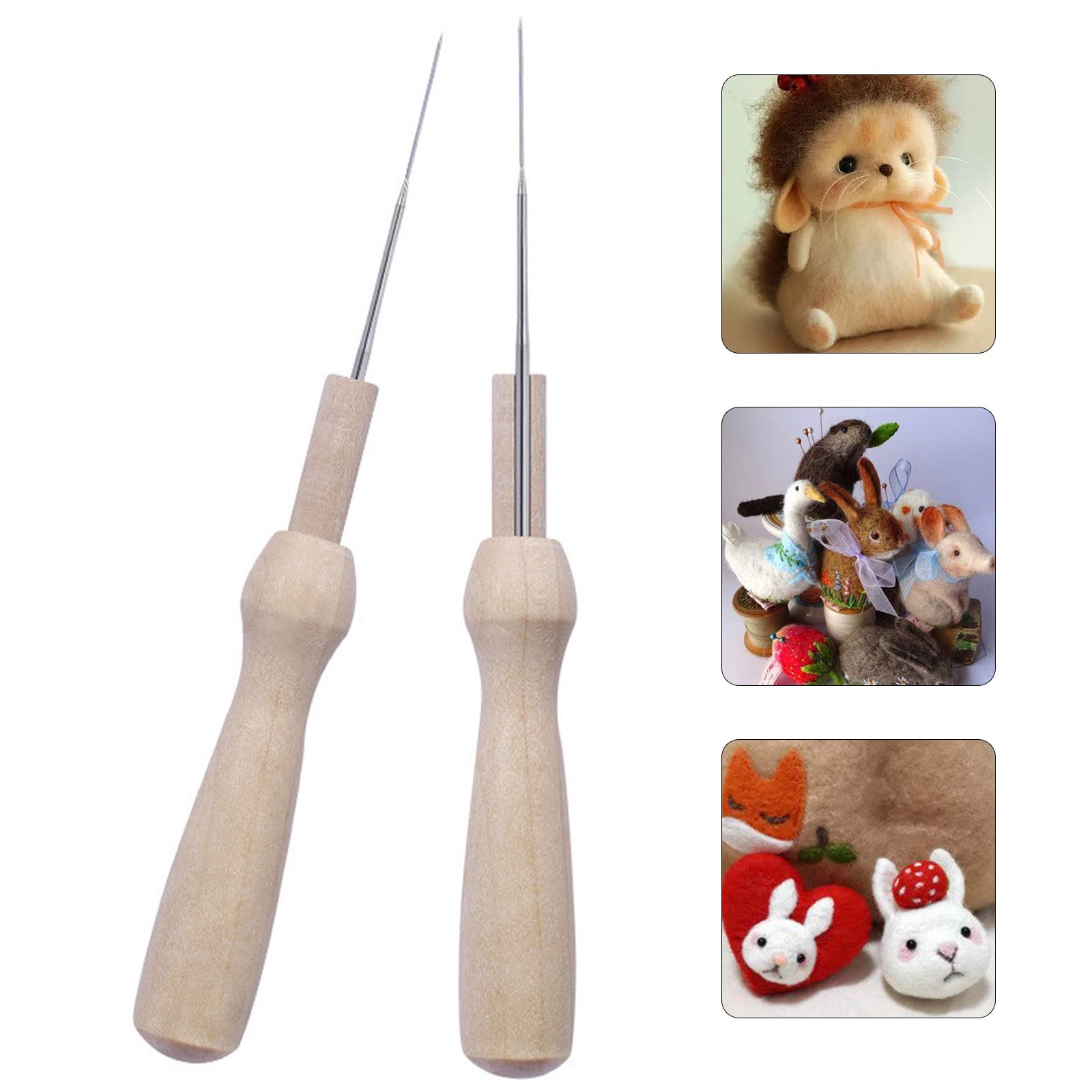 QIEIEI 10pcs Poking Felting Needle Felting Tool for Needle Felting Applique Handicraft Wood Handle Holder with Felting