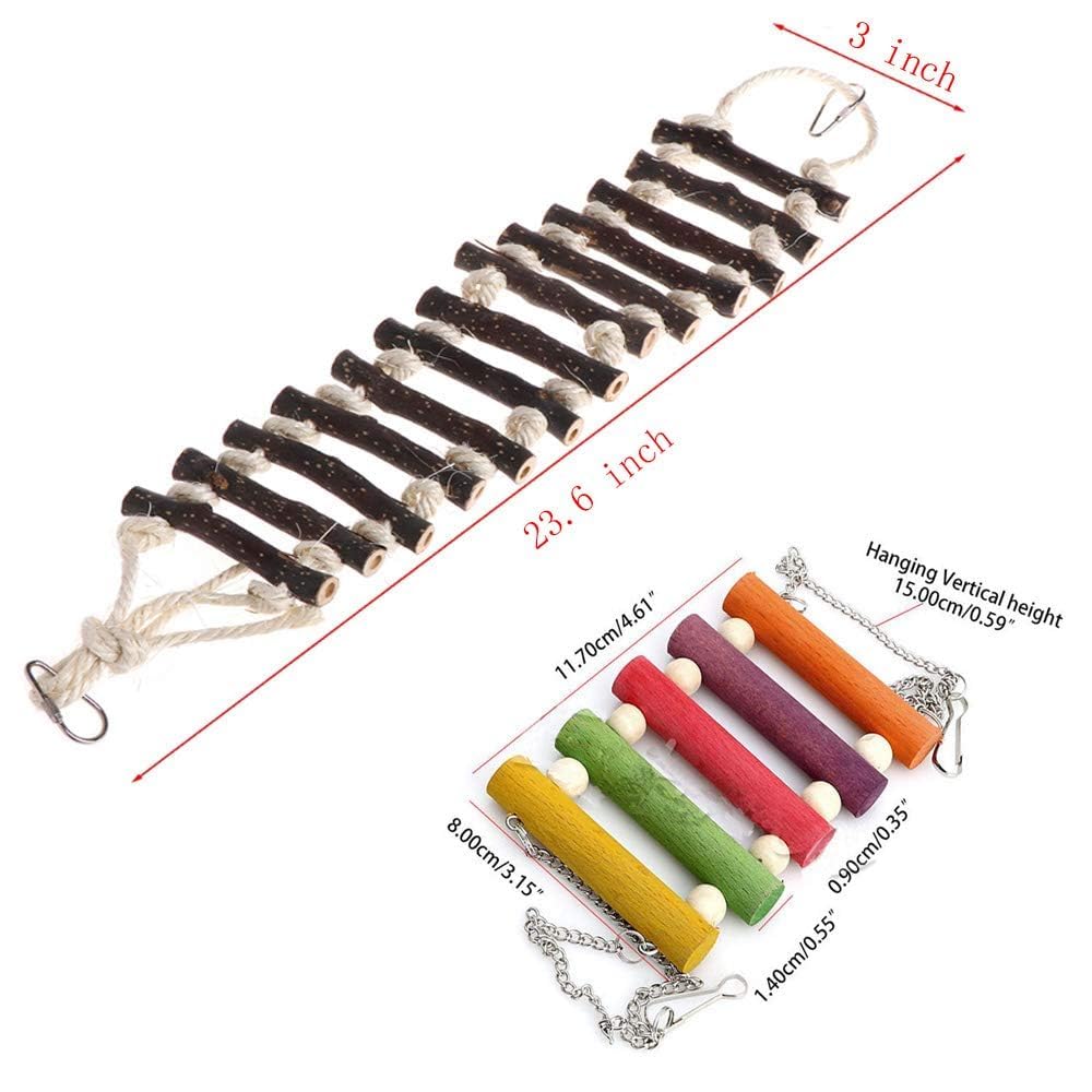 PINVNBY Bird Parakeet Toys, Bird Rope Ladder Swing Hammock Toys, Made of Natural Wood and Rope, Parakeet Cage Accessories for Parrot Budgie Conure Cockatiel (2 PCS) - image 2