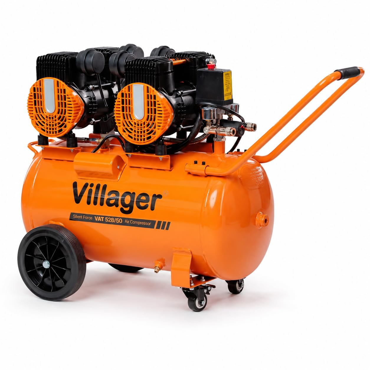 Villager Flüsterkompressor SILENT FORCE VAT 528/50 Kolbenkompressor 8 Bar – Leiser Kompressor, 528 l/min, 50 l Tank, 3000 W, ölfrei & leise - Silent-Kompressor VI-067194