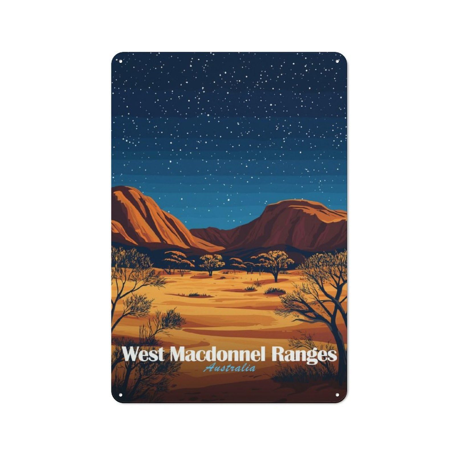 Junmoney West Macdonnell Ranges, Australia Tin Wall Plaque 30X20cm With For Bar Or Restaurant, Autumn Wall Decor For Hospitality Decor Collectors