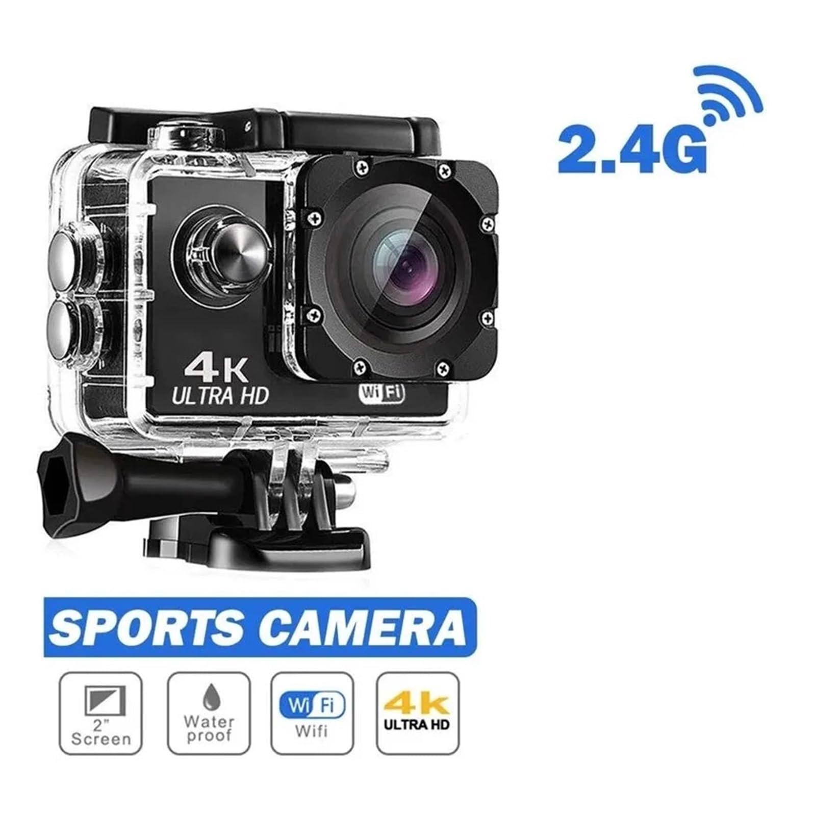 Videocamera Azione Ultra HD 4K/30fps WiFi 2 pollici 170D Casco impermeabile subacqueo Registrazione video Telecamere sportive Videocamere da esterno