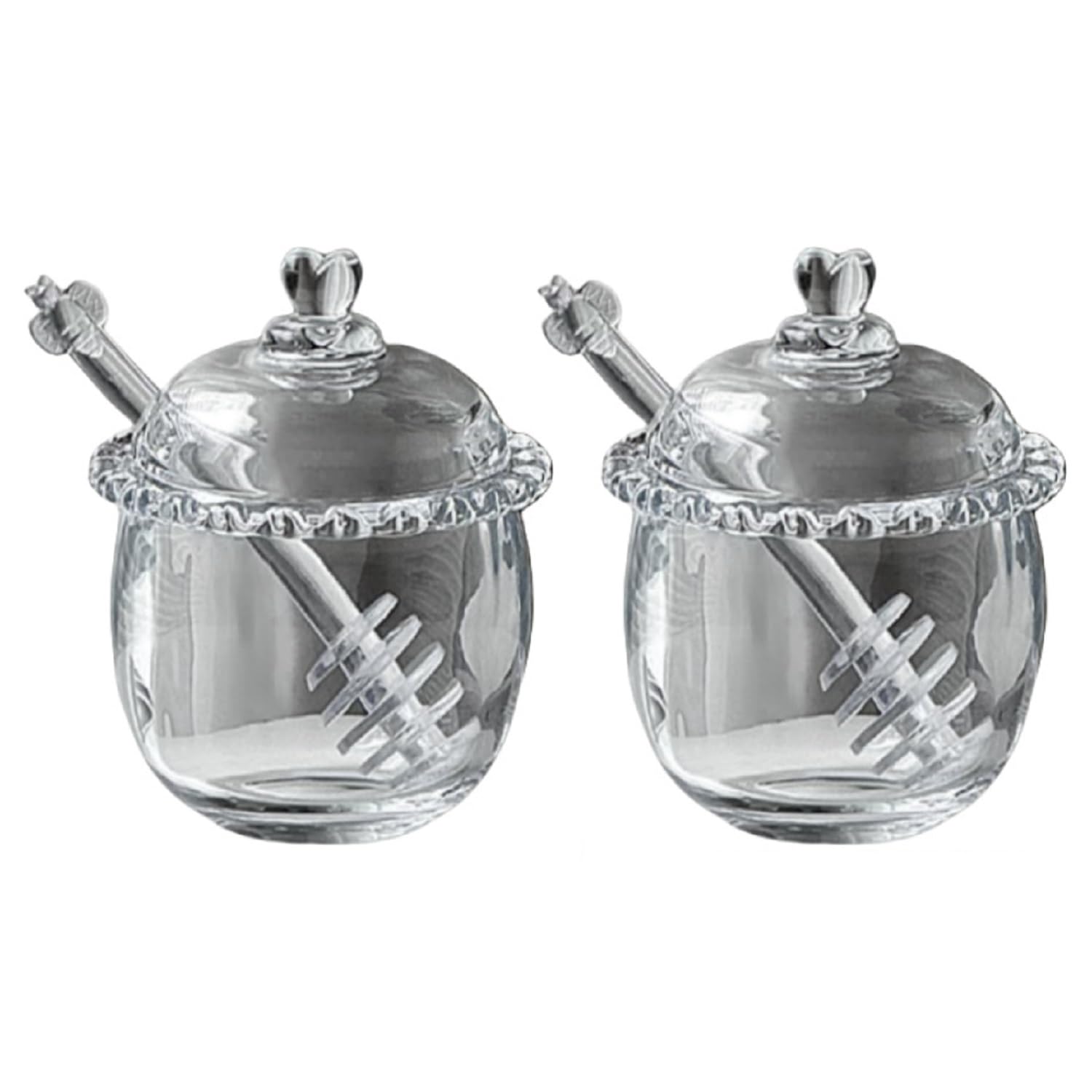 EdirFtra 2-Pack Clear Glass Honey Jar with Lid & Dipper - 230ml