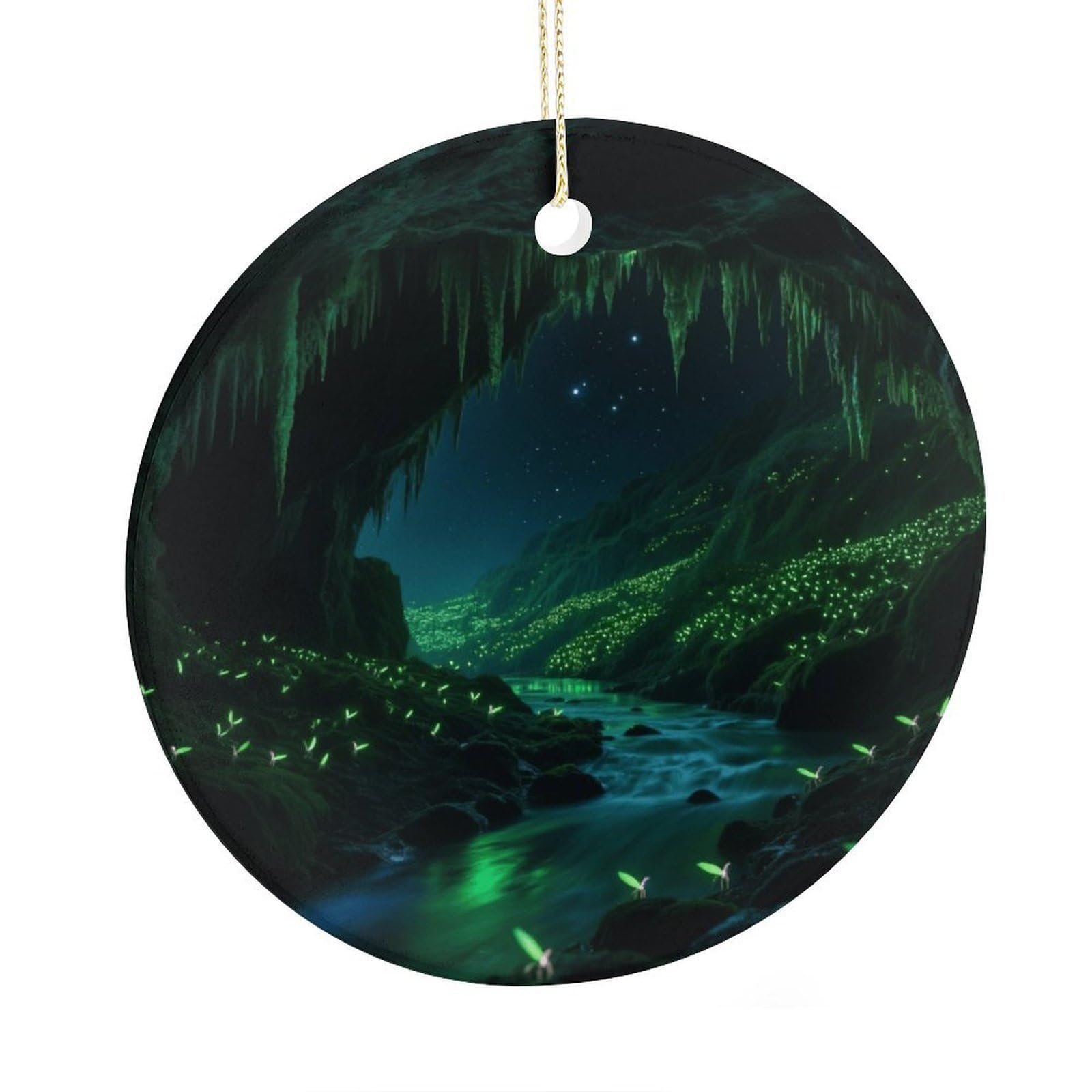 Fekiloot Style Glowworm Cave Christmas Ornaments 2.9 Inch Round Ceramic Ornament Keepsake Thank You Gifts For Office, Room, Home - Holiday Present Ideas