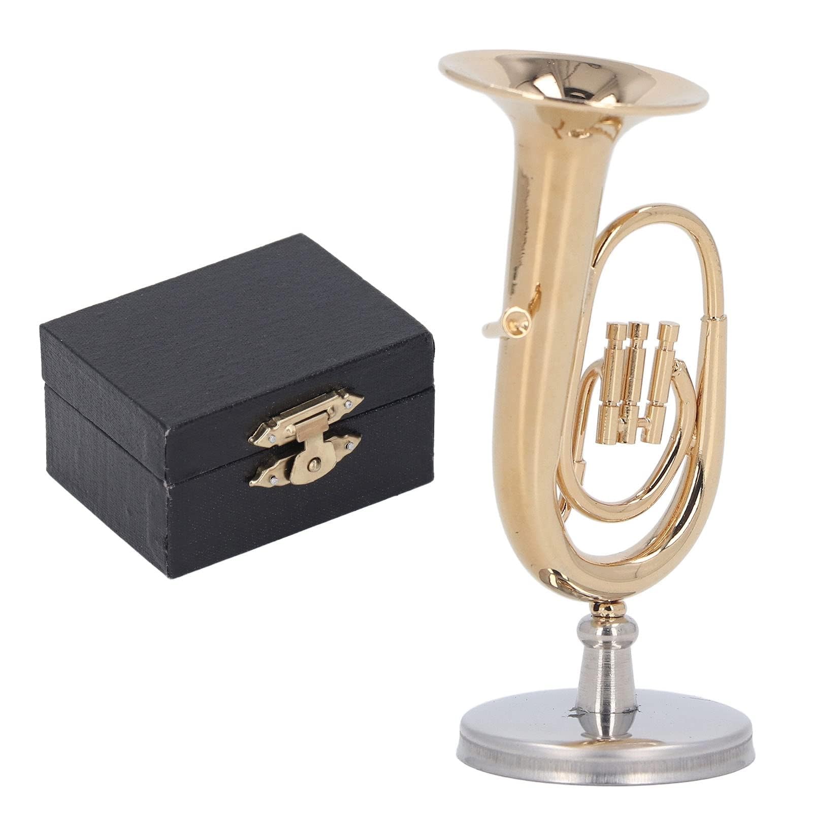 Miniature Tuba Model, Musical Instrument Replica with Display Base and Protective Case Collectible Figurine for Home School Office Decor Music Room Shelf Dollhouse Accessory Musicians &amp; Brass Lovers