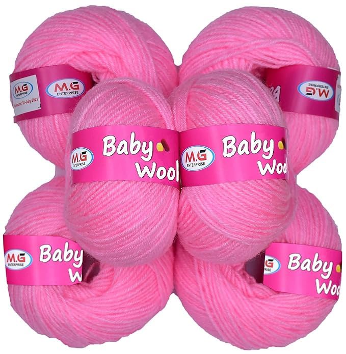 100% Acrylic Wool Deep Pink (12 pc) Baby Wool 4 ply Wool Ball Hand Knitting Wool/Art Craft Soft Fingering Crochet Hook Yarn, Needle Knitting Yarn Thread Dye U