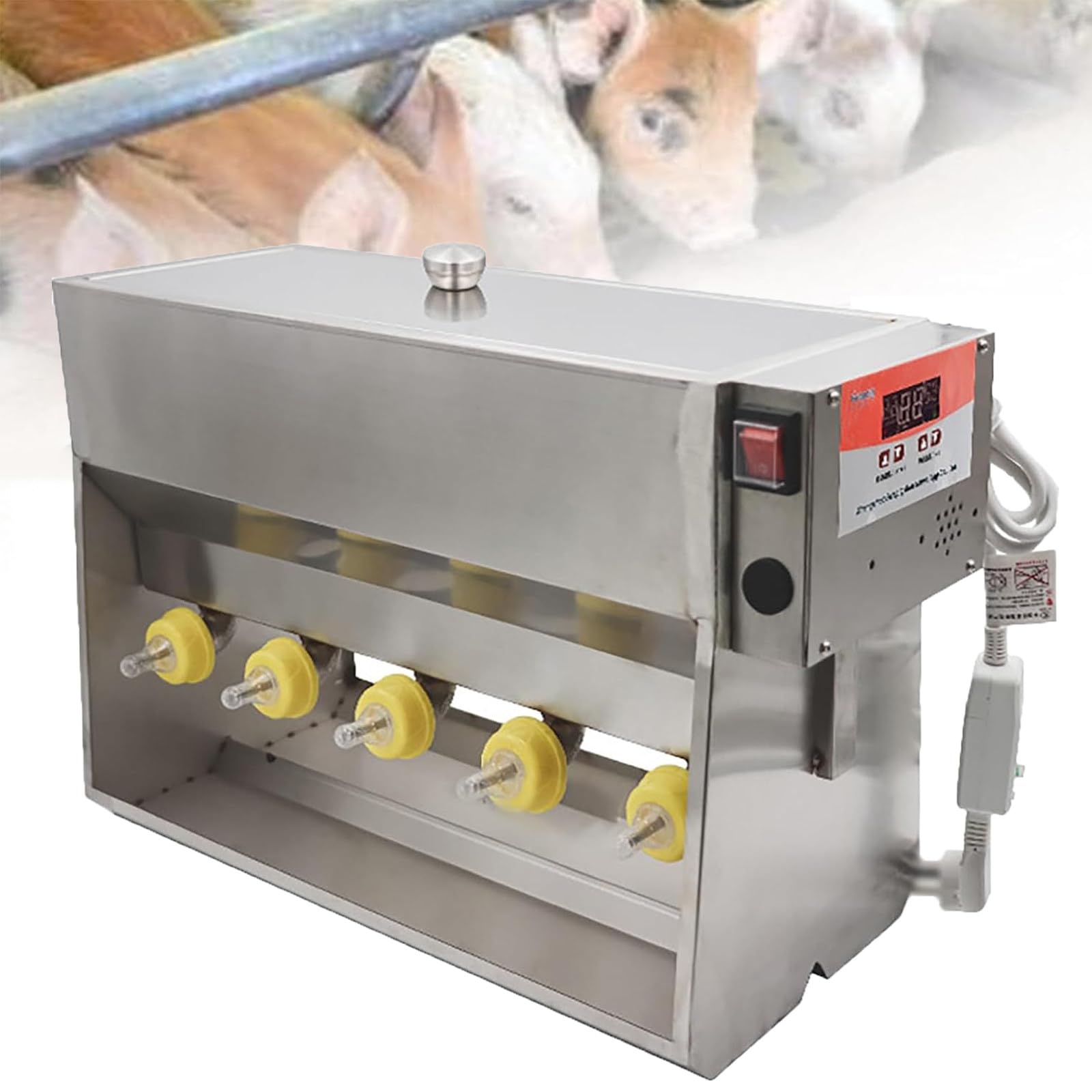 Automatic Livestock Milk Dispenser, Stainless Steel Piglet Lactation Feeder, Automatic Constant Temperature Milk Feeder, Multiple Nipples, Automatic Stirring, Double-Sided, For Farm Nursing 10heads
