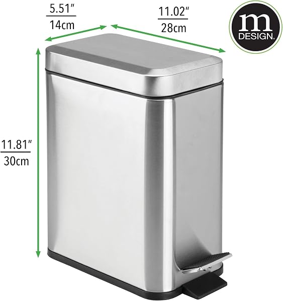 mDesign Rechteckiger Abfalleimer mit Pedal, gebürsteter Edelstahl - 4