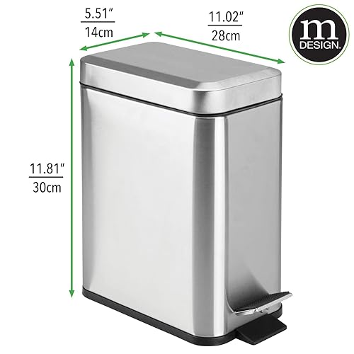 Miniatura 19 de mDesign - Cubo de basura de 1,3 galones de perfil delgado con escalón de metal, papelera, contenedor de basura, baño, tocador, dormitorio, cocina,