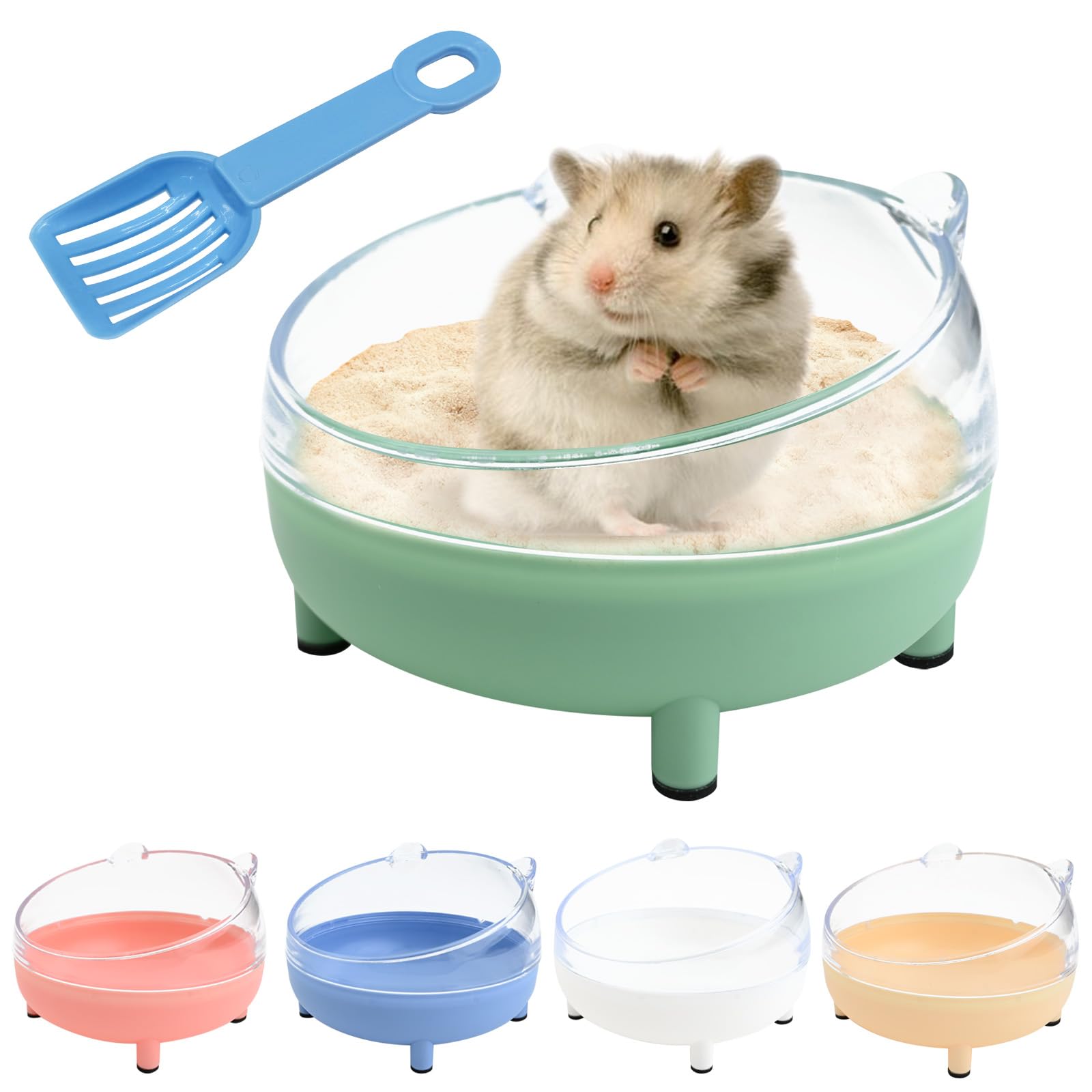 DiiWmme Hamster Sand Bath Container 6.5 Inch Transparent Sandbox Toilet with Sand Shovel for Dwarf Hamsters,Gerbils and Small Pets, Dust-Free Bathing with Rounded Edges (Green) — image 1