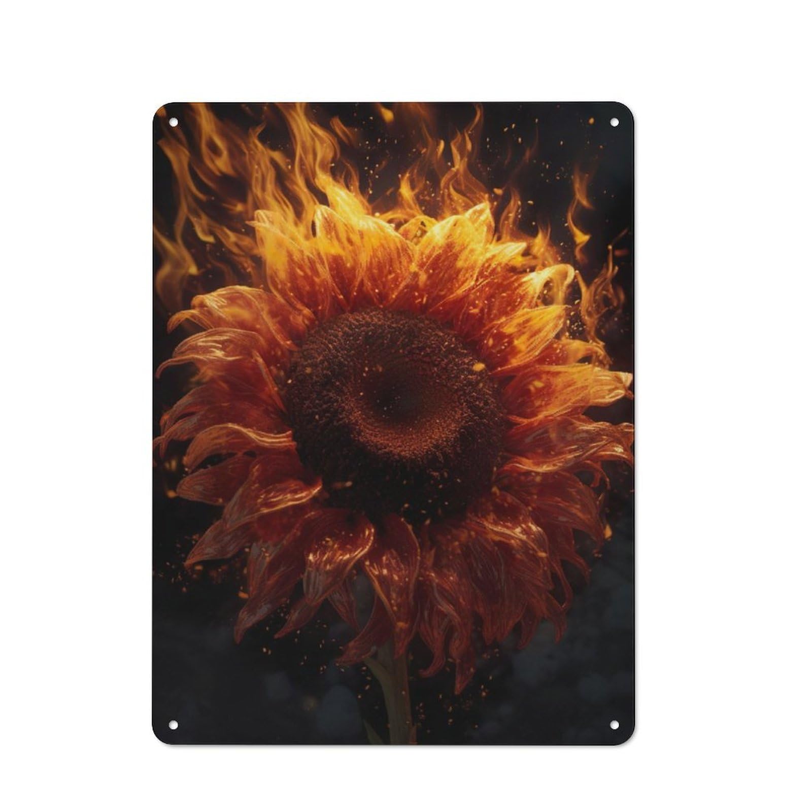 Junmoney Sunflower Flames Embers Retro Metal Plaque 40X30cm For Café Or Home Bar, With Clear Retro Wall Decor Character
