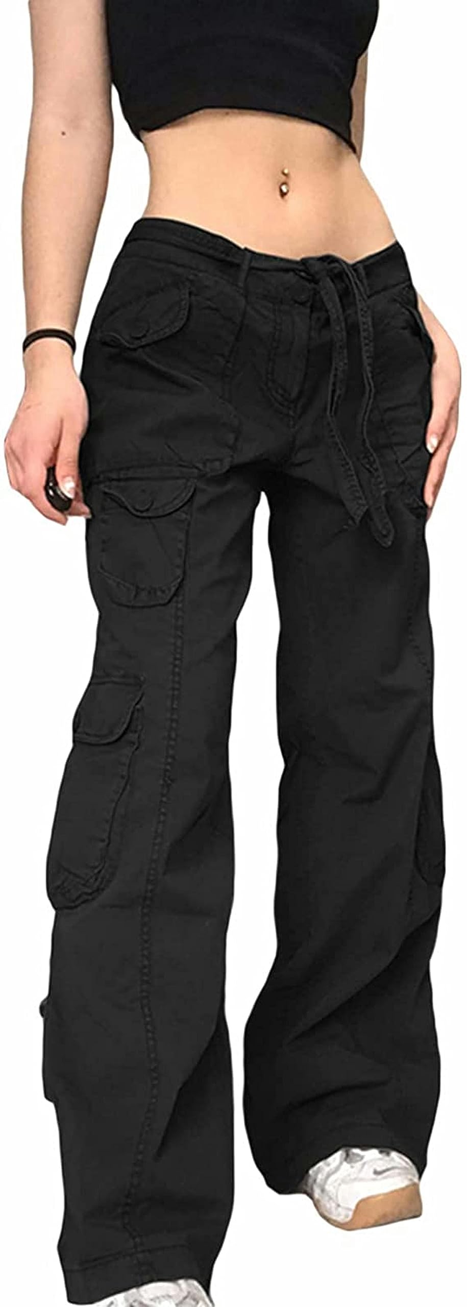 WEITING Pantalones De Mujer Goth Punk Sueltos Retro Kawaii Pantalones Vendaje De Tiro Bajo Pantalones Cargo Grunge Verde Cremallera Jeans Pantalones De Chándal Coreanos-Verde-M