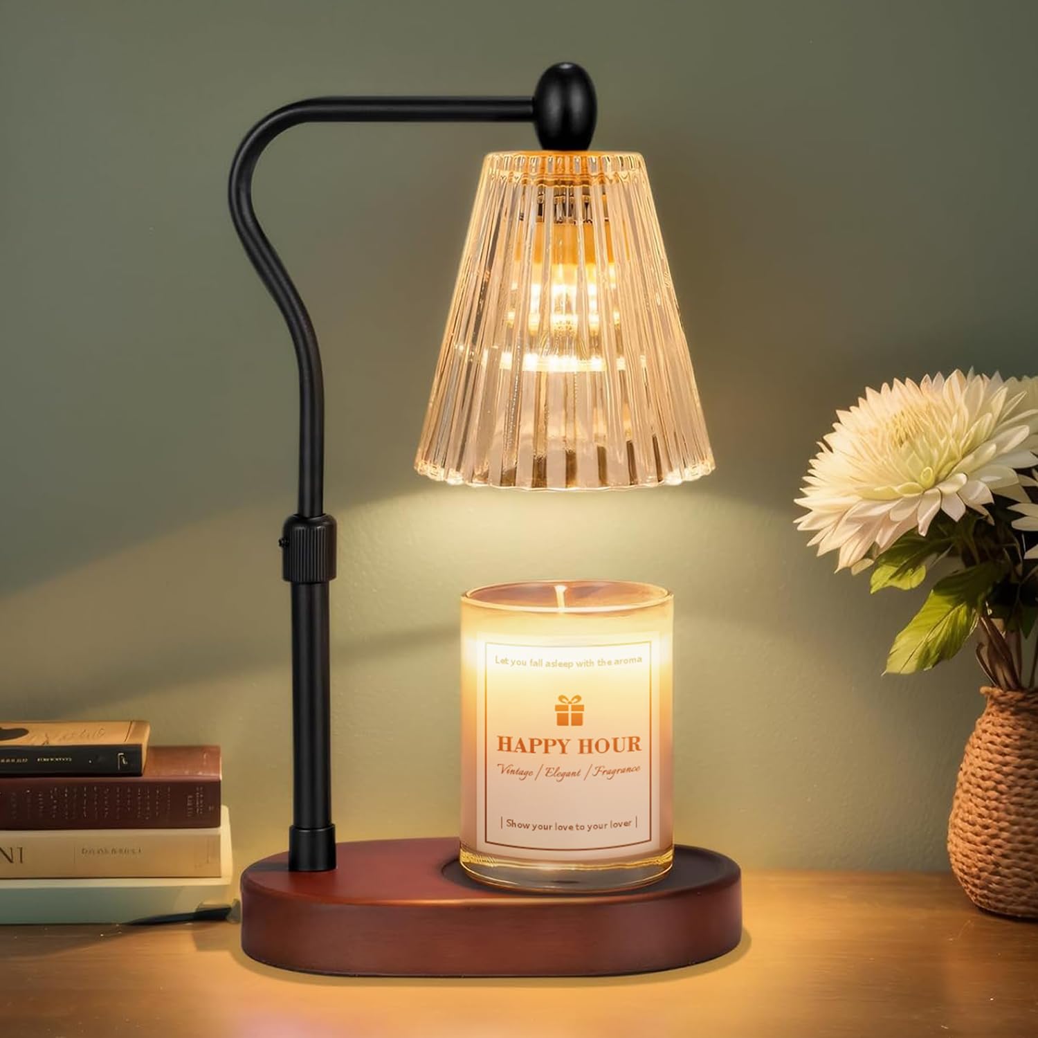 Loowoko Lampe Chauffe Bougie, Chauffage Bougie avec Minuterie et Variateur,Réglable en Hauteur,avec 2 Ampoules,Candle Warmer Lamp pour Bougies Parfumées en Verre, Maison, Chambre, Décoration