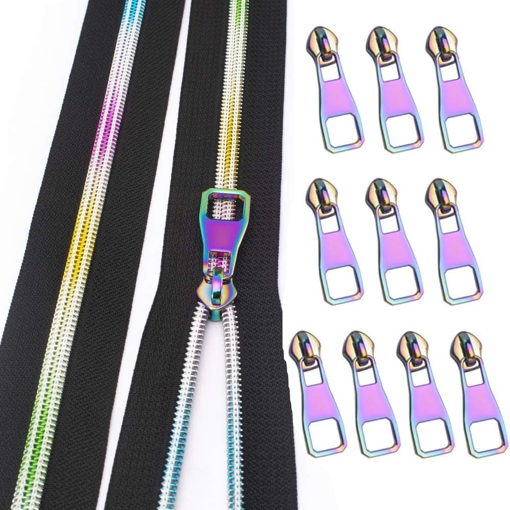 5 Zippers,Rainbow Teeth Nylon Zipper by The Yard Black