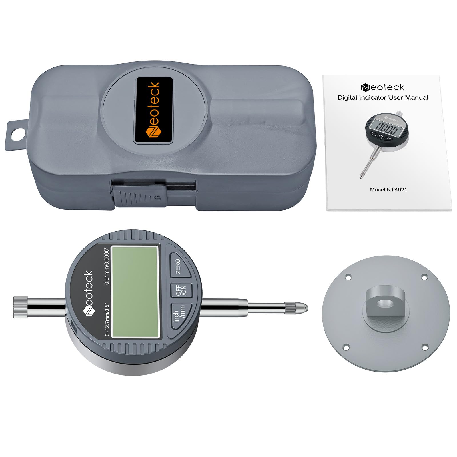 Neoteck DTI Indicateur numérique à cadran 0,01 mm/0,0005" Indicateur de sonde numérique Plage de test à cadran 0-12,7 mm Indicateurs de test électronique