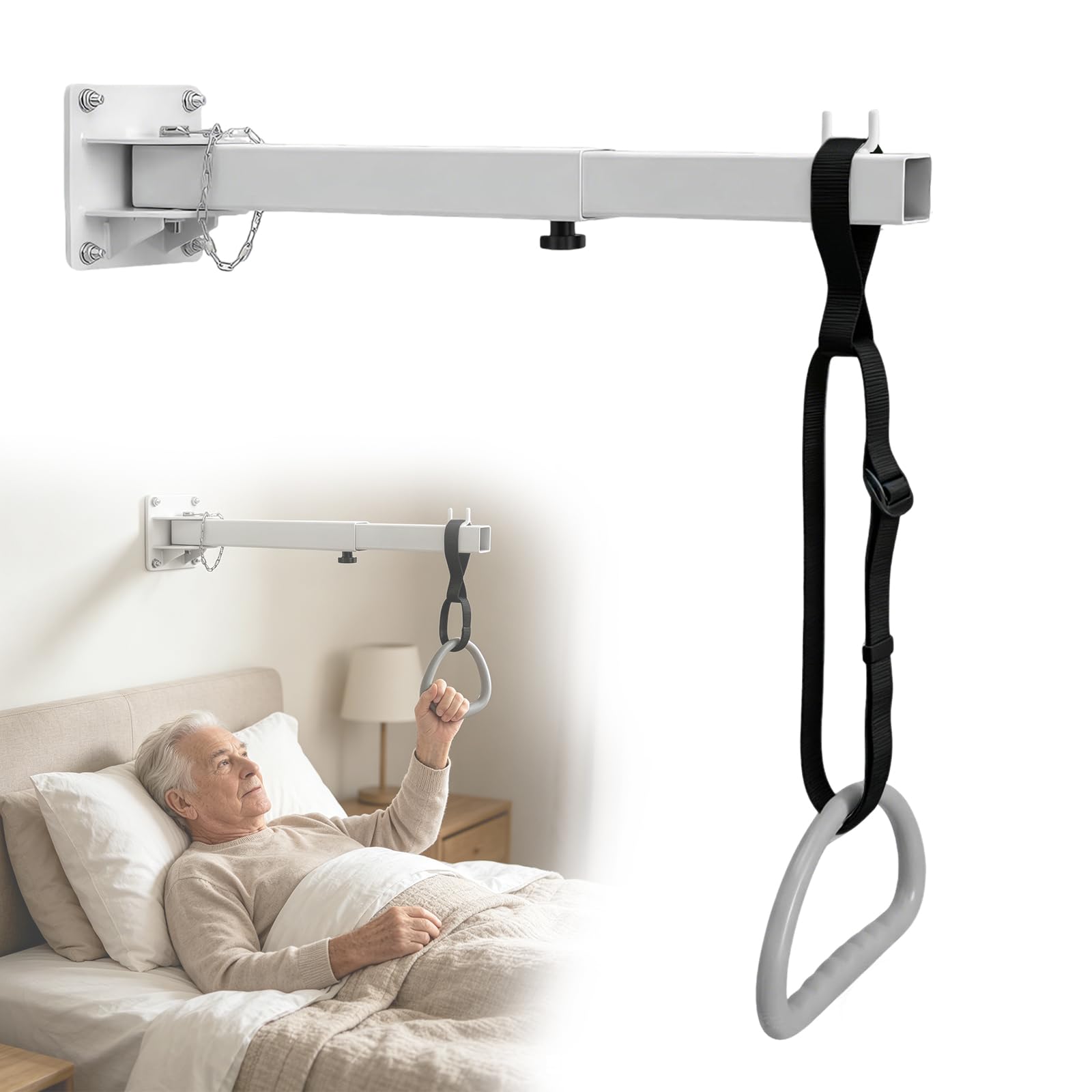 Trapezstange Galgen für Bett, Betttrapez für ältere Menschen, Wandmontage Mobiler Freihstehender Bettgalgen mit Triangelgriff, Bettgalgen Bettlift für ältere Bettaufrichter bis 80 kg