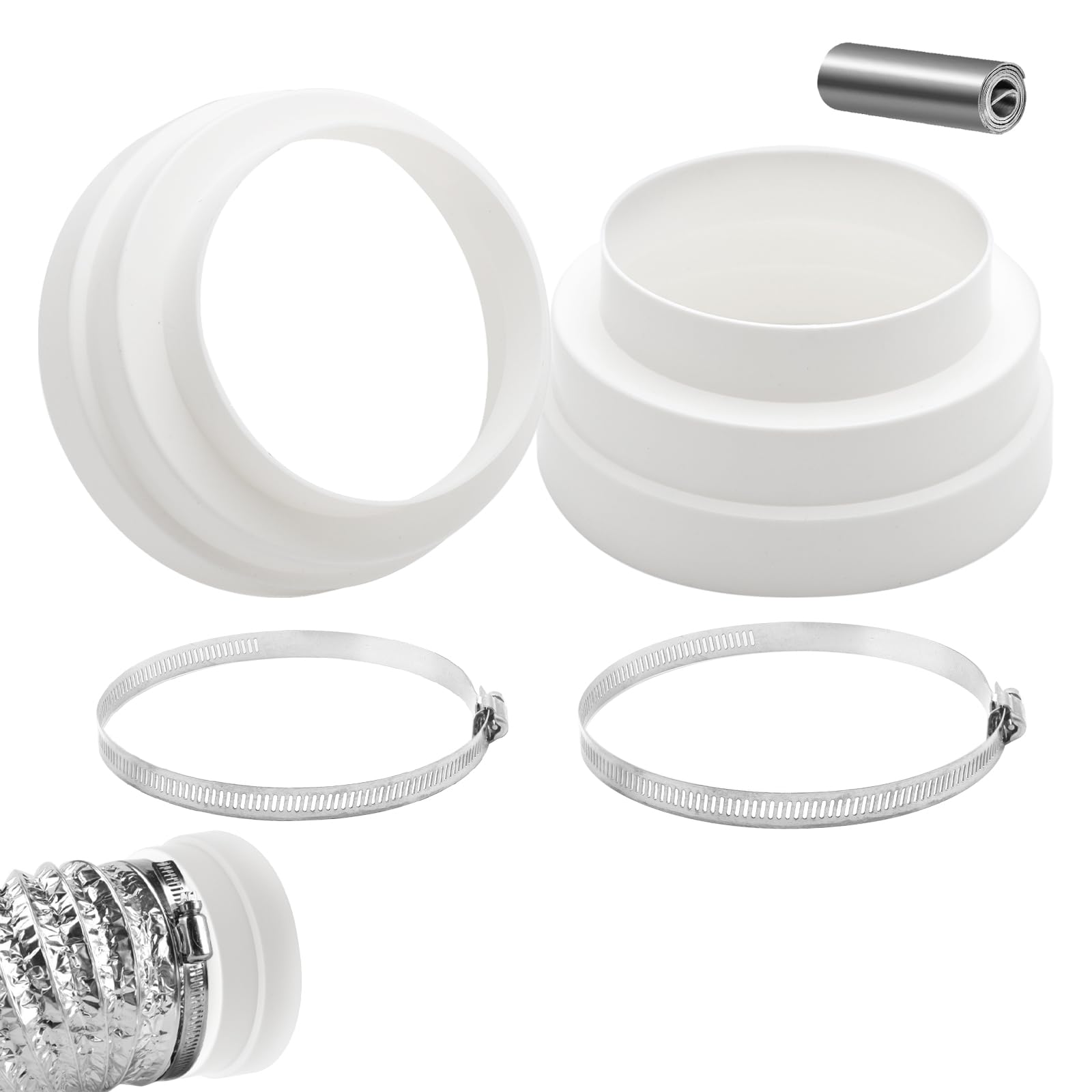 Produktbild von 2 Stück Reduzierverbinder 120/150/160mm – Universal Reduzierstück Mit 2 Edelstahl-Schlauchschellen Für Lüftungssysteme, Garage, Bad & Küche