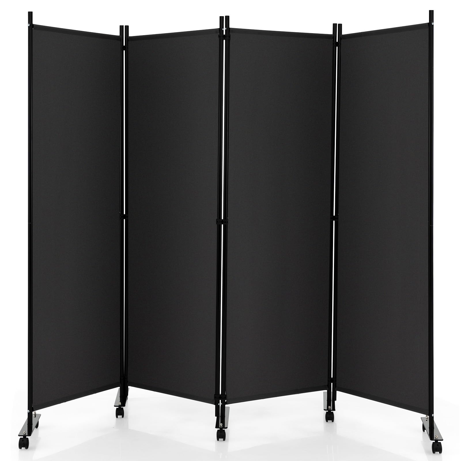 LIFEZEAL Biombo Plegable de 4 Paneles Gris con Estructura Metálica (Gris) | Separador de Espacios para Interior y Exterior con 10 Ruedas, Pared Tabique y Protección de la Intimidad
