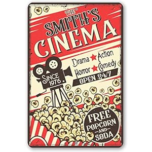 Movie Night Supplies Personalized Cinema Retro Metal Sign Movie Theater Decor Home Theater Accessories Movie Room Decor Movie Night Decorations Basement Decor Movie Theater Signs