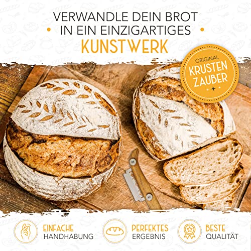 KRUSTENZAUBER Bäckermesser 2er Set [inkl. 20 Rasierklingen] - Teigmesser Set für gerade und geschwungene Schnitte - Ideale Brotklinge, Bäckerklinge, Teigritzmesser Lame, Brot Backen Zubehör