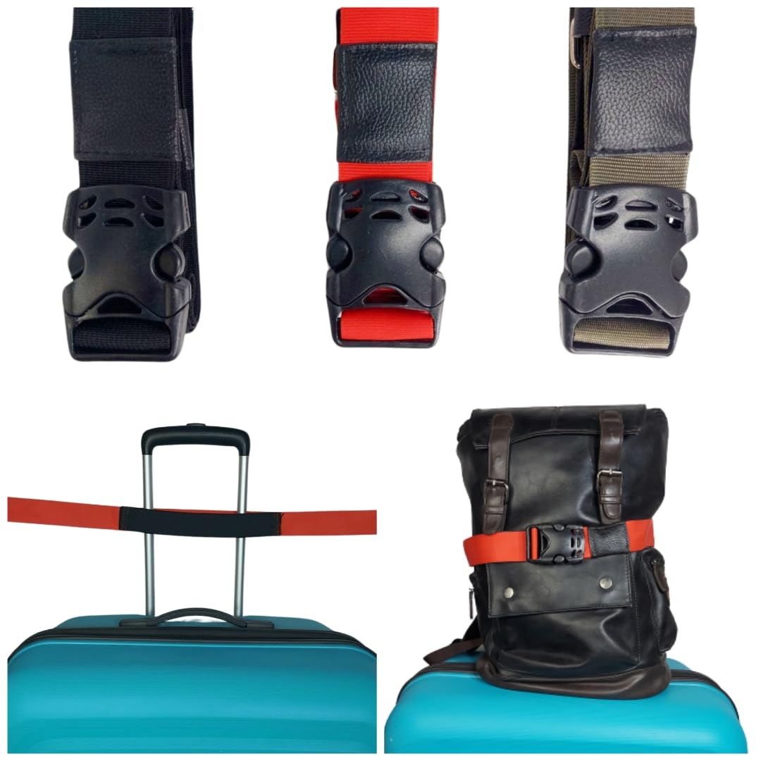 GenericAdjustable Backpack Holder (Pack of 2)| Buckle Up Your Backpack with Trolley in Airport, Railway Station & Bus| Designed to Reduce Strain on Shoulders & Forearms| Luggage Belt (Olive Green)