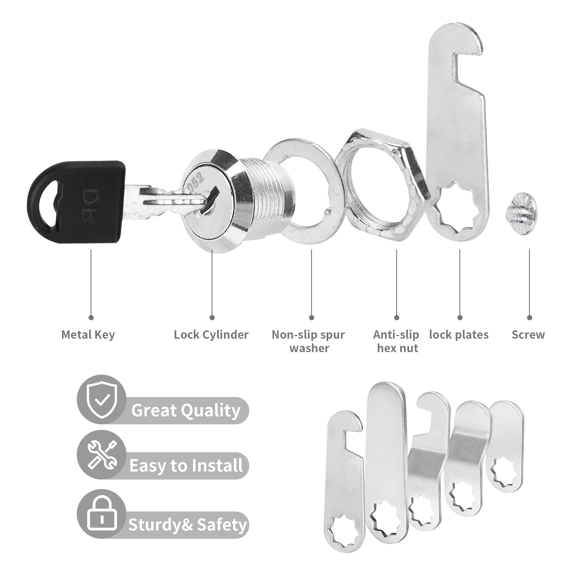 YKUKIZEE 10 Pcs 25 mm Mailbox Box Lock with Keys and Lock Plates, Cam Locks Replacement, Security Post Box Locks for Locker Tool Letter Box Filing Cabinet - Image 3