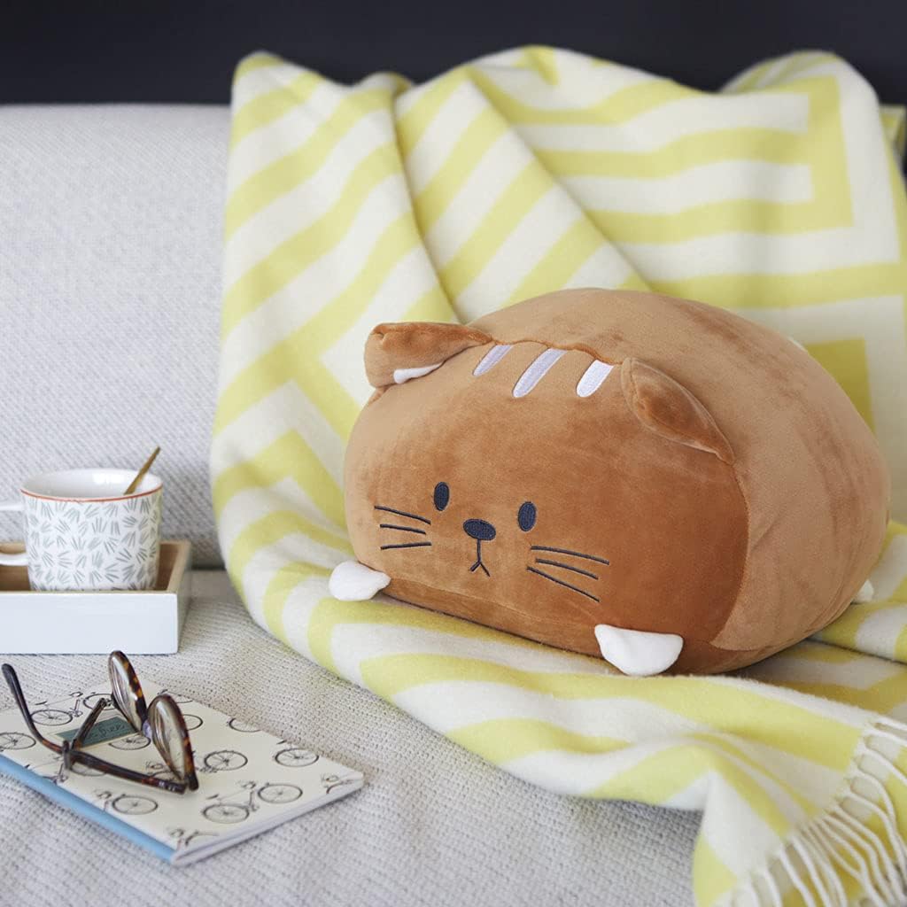 balvi Kitty Cushion in Cat Shape Fluffy and Soft Polyester Brown