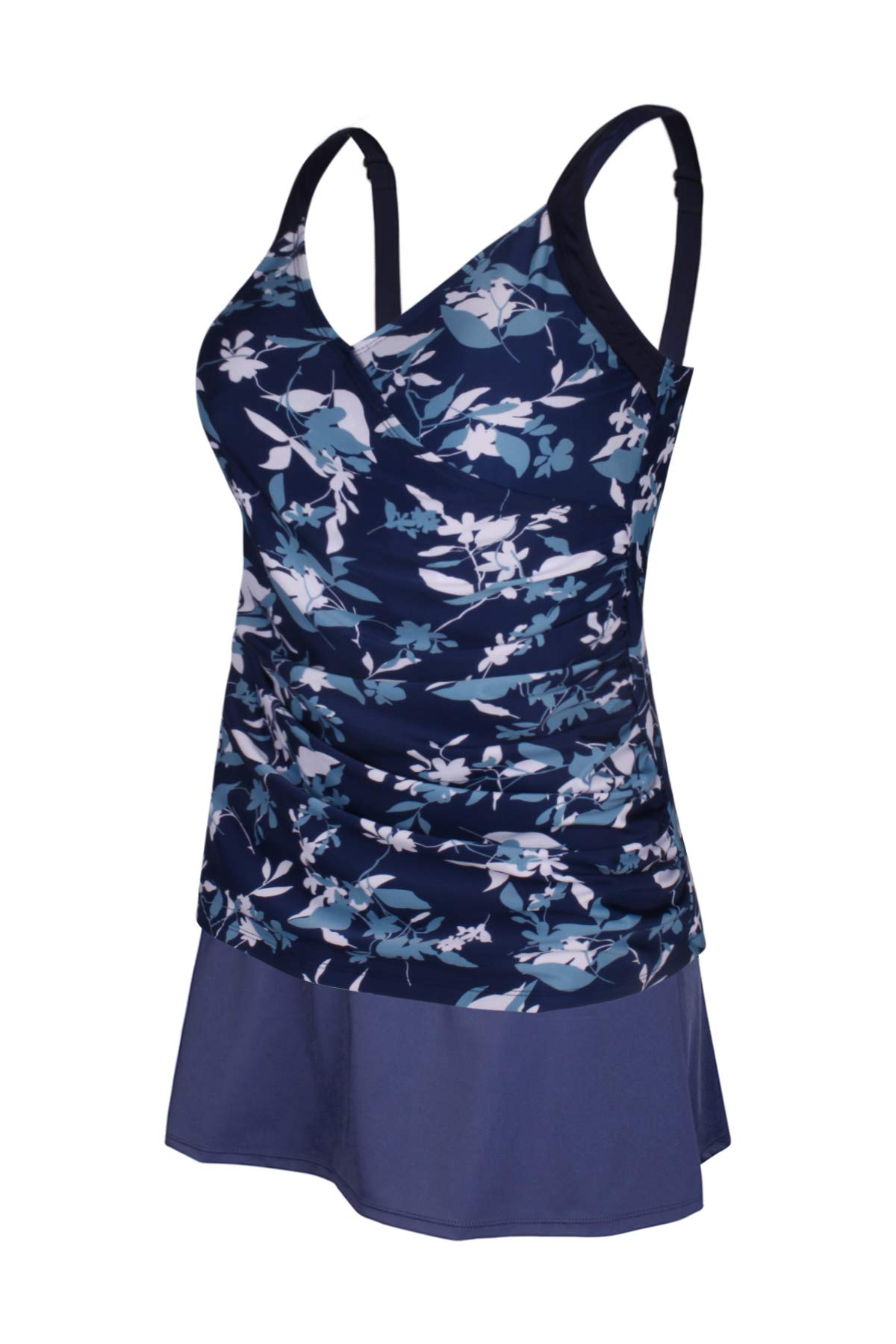 JINXUEERPlus Size Swimsuits Ruched Modest Swimdress Floral Tankini Swimwear Two Piece Skirt Bathing Suit for Women