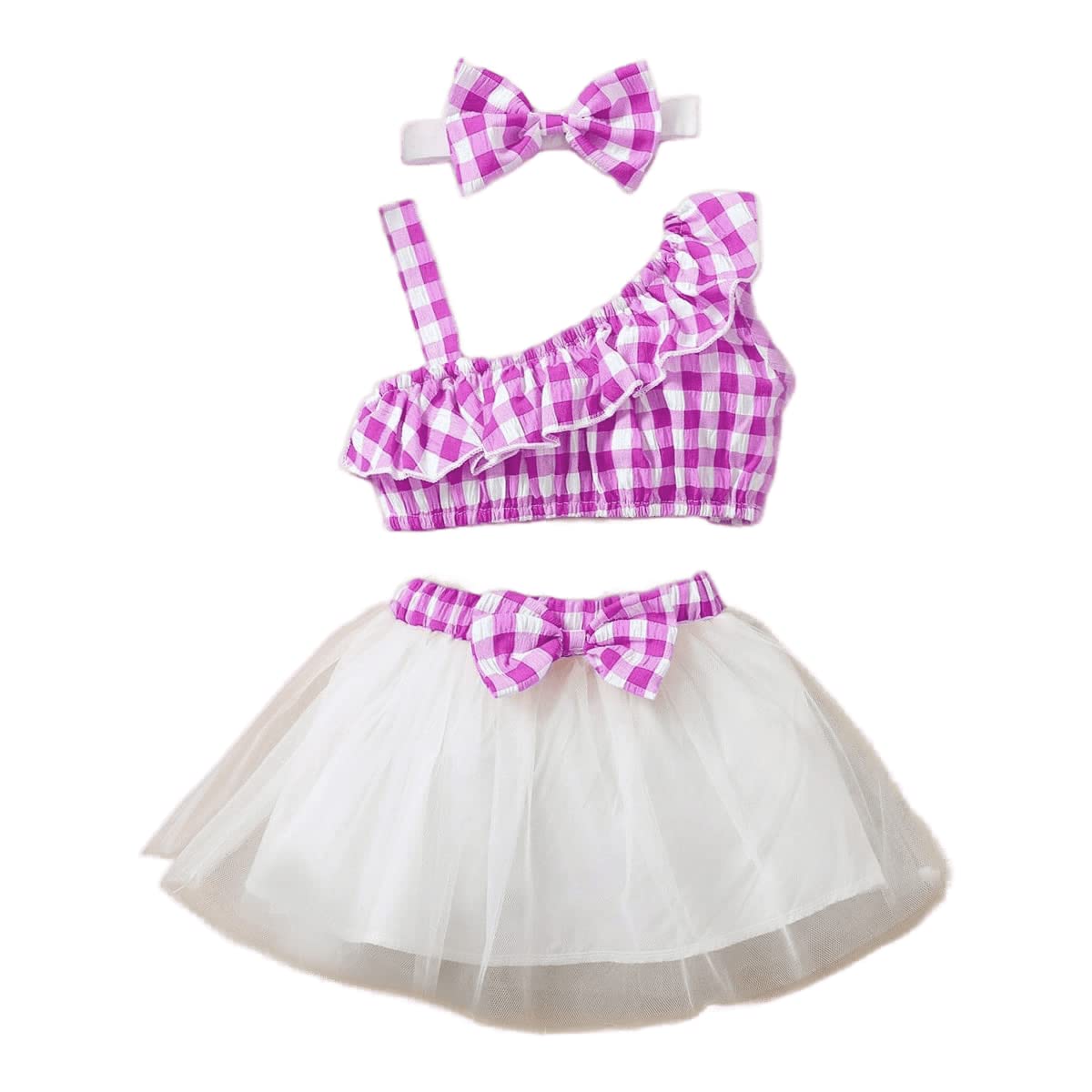 OMLISleeveless Bow Applique Frock Dress for Girls, Purple, 7 Years-8 Years