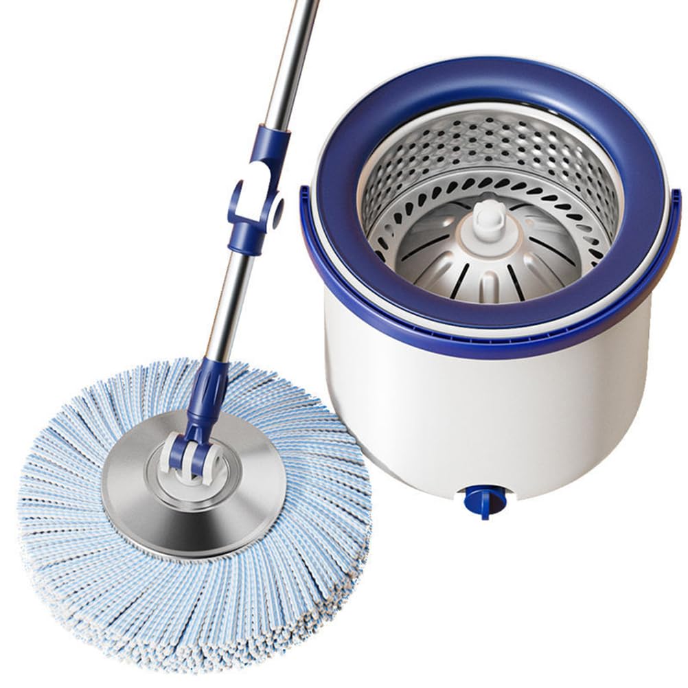 Juego de fregonas Spin Frep y Cubo Fregona telescópica de Microfibra con escurridor, 2 Almohadillas y Cubo Desmontable de 2 Compartimentos con Orificio de Drenaje para el hogar y