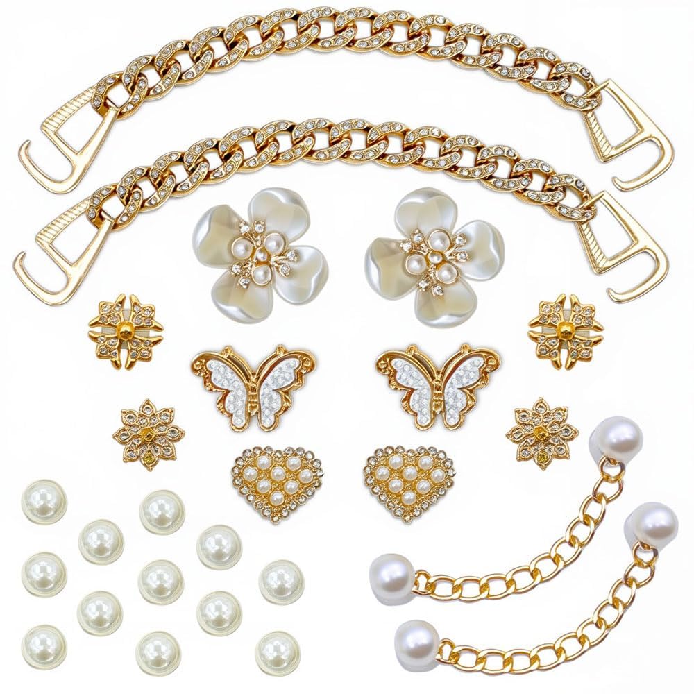 MAKUNY Shoe Charms for Clogs Bling Charms with Sparkling Chains Shoe Jewelry Accessories for Women Girls Decorations