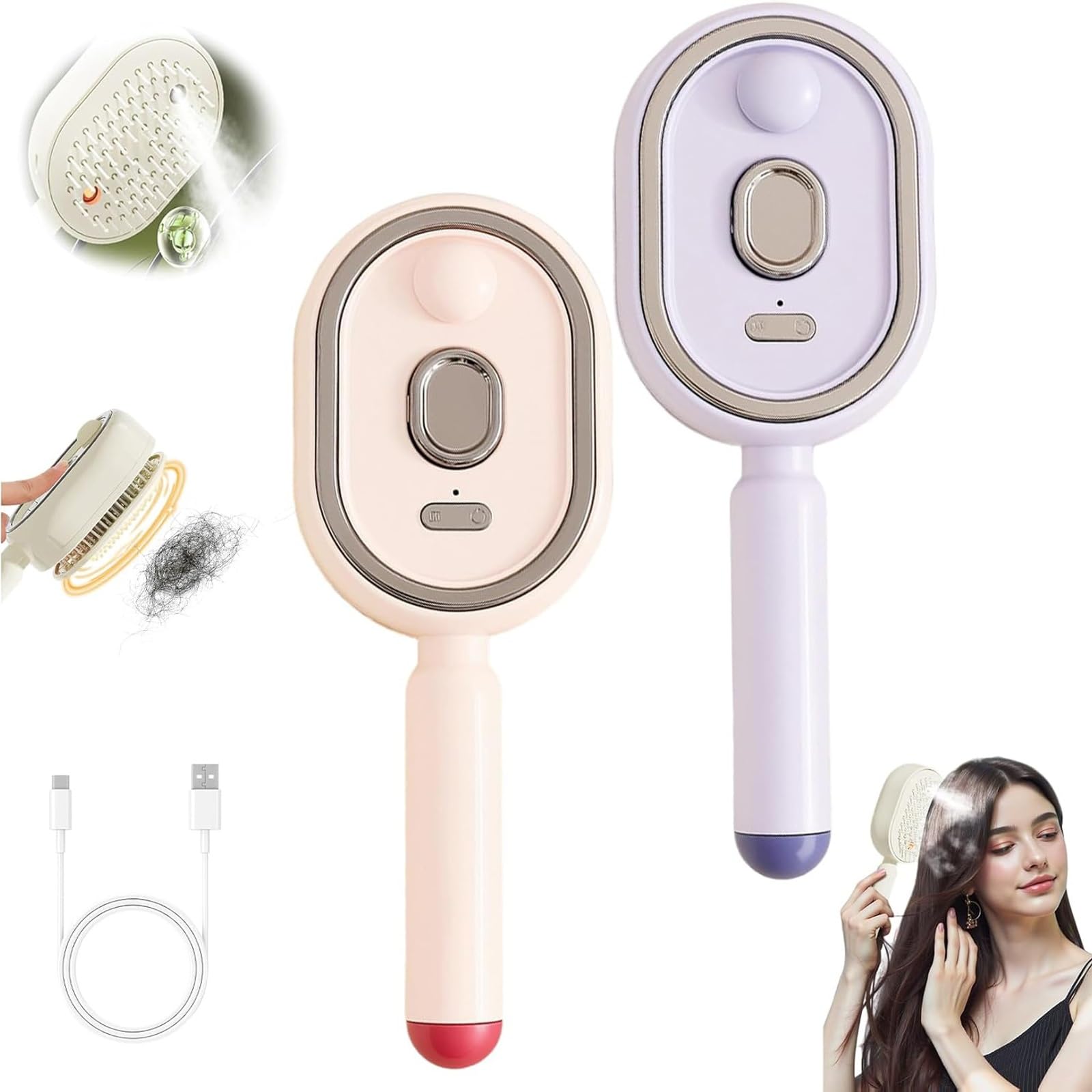 Spazzola for Lisciare I Capelli Elettrica a Vapore 2026, Spazzola for Lisciare I Capelli Ionica Con Nano Vapore, Spazzola a Vapore Ricaricabile Senza Fili for Il Controllo Dell'effetto(Pink+Purple)