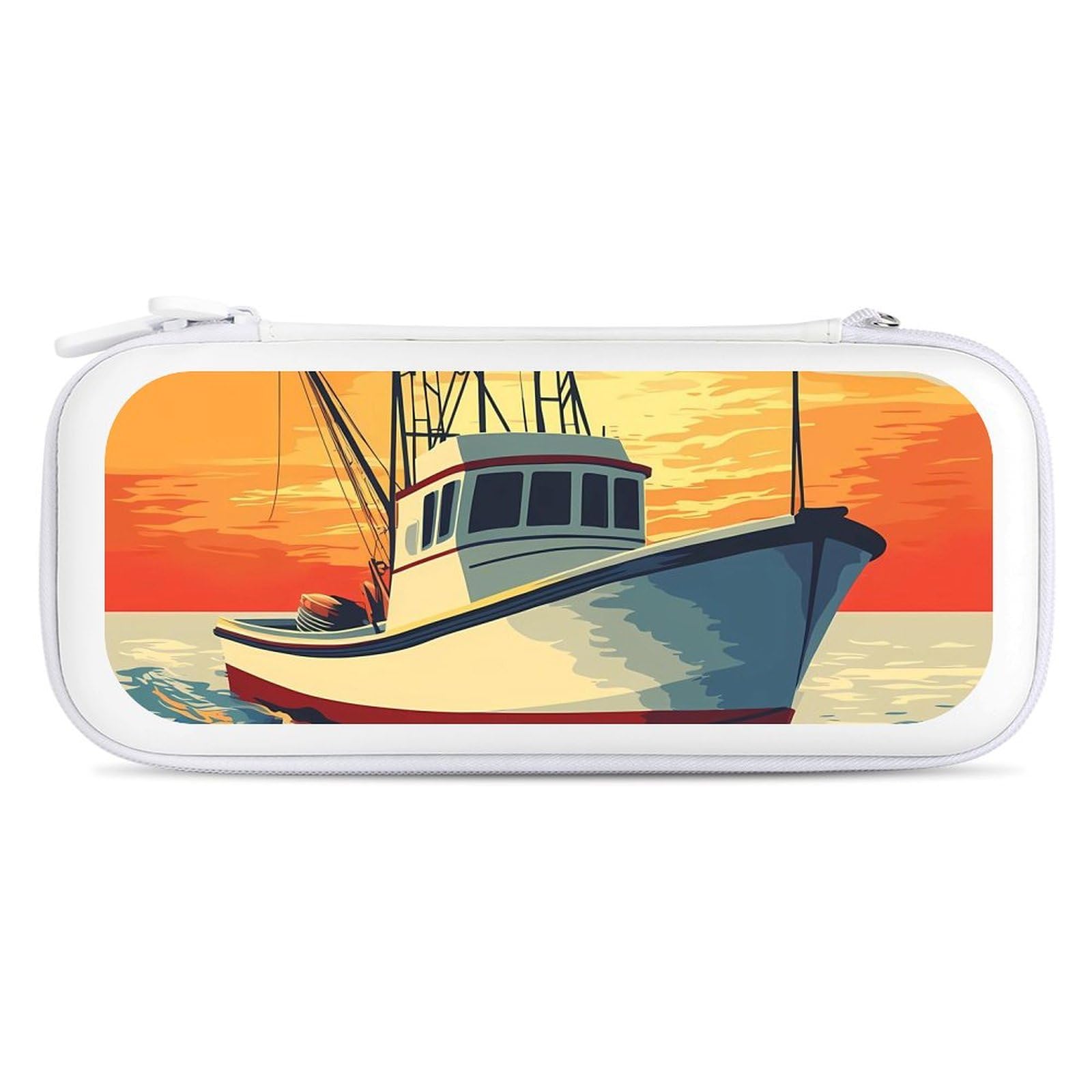 Sunset of A Yacht Compatible with Switch Carrying Case Hard Travel Game Bag Pouch with 15 Games Accessories White-style