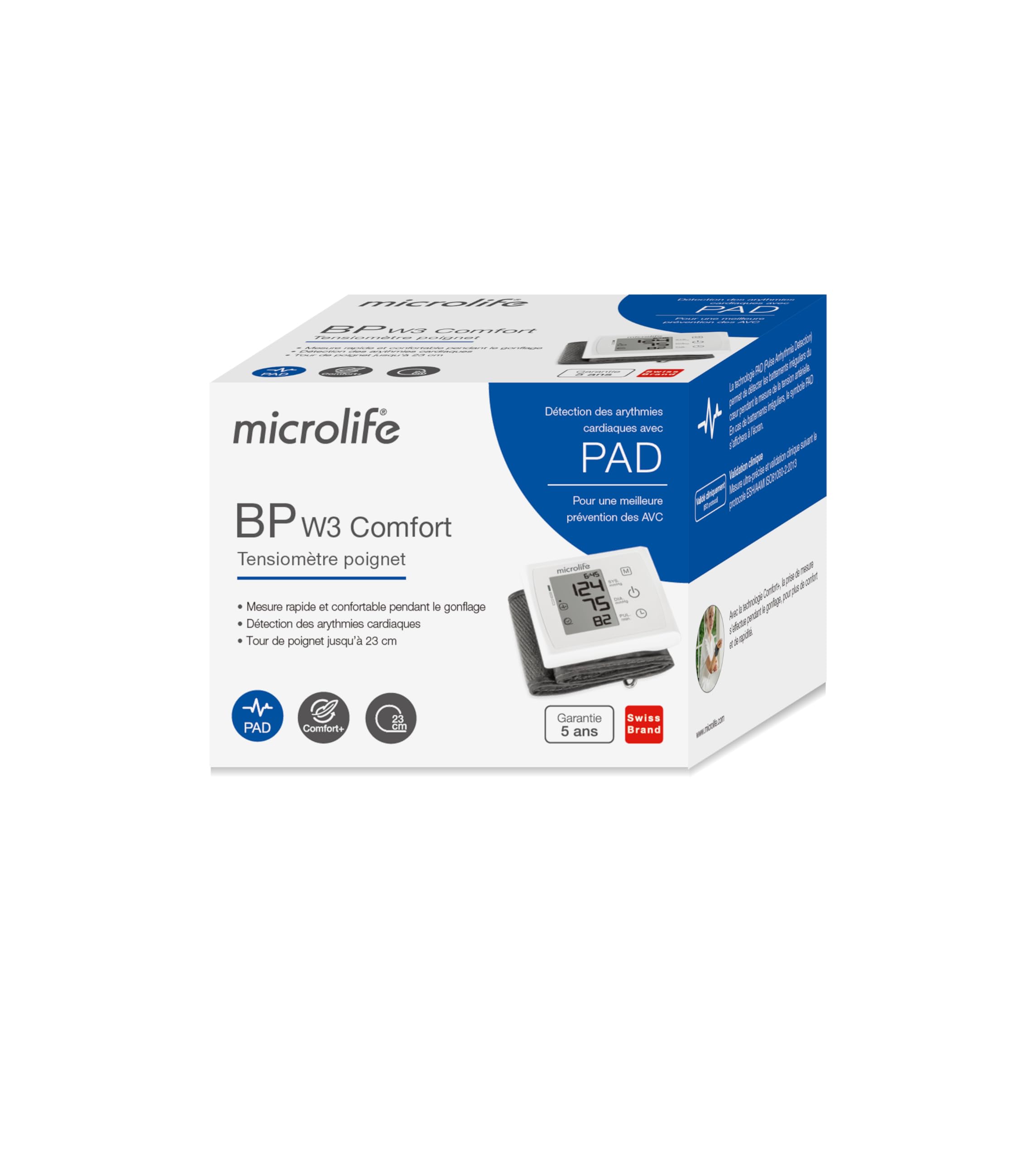 Microlife BP W3 Comfort+ Tensiomètre Poignet XL, Garantie 5 ans, Précision Professionnelle, Indicateur Position, Arythmie, Bracelet Confortable Grande Taille 13,5-23 cm, Validation Clinique, 30 Mém.