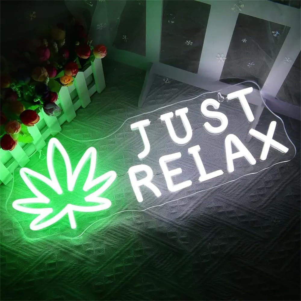 Just Relax Neon Sign Leaf Weed LED Neon Lights Signs for Wall Decor, Bedroom, Game Room, Party, Man Cave, Bar Decor, Powered By USB With Dimmable Switch 16.5 * 5.5" — image 1