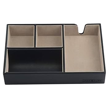 Valet De Nuit JackCubeDesign Multi-Functional Night Stand Black Leather Jewellery Box Catch All Valet Tray Organiser Storage Case Tray With Drawer And Charging Hole(Black, 28 X 27 X 8.9 Cm)- :MK389A: Valet