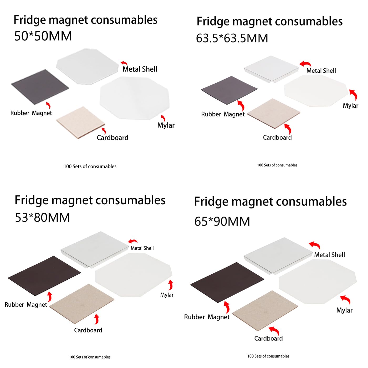 DIY Foto Kühlschrank Magnet Kit, transparente Folie mit Metallschale und Magnet, für benutzerdefinierte Bild-Abzeichen Handwerk